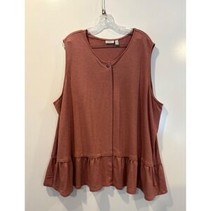 LOGO Lounge Lori Goldstein Peplum Ruffle Sleeveless Knit Vest Top Rose 3X